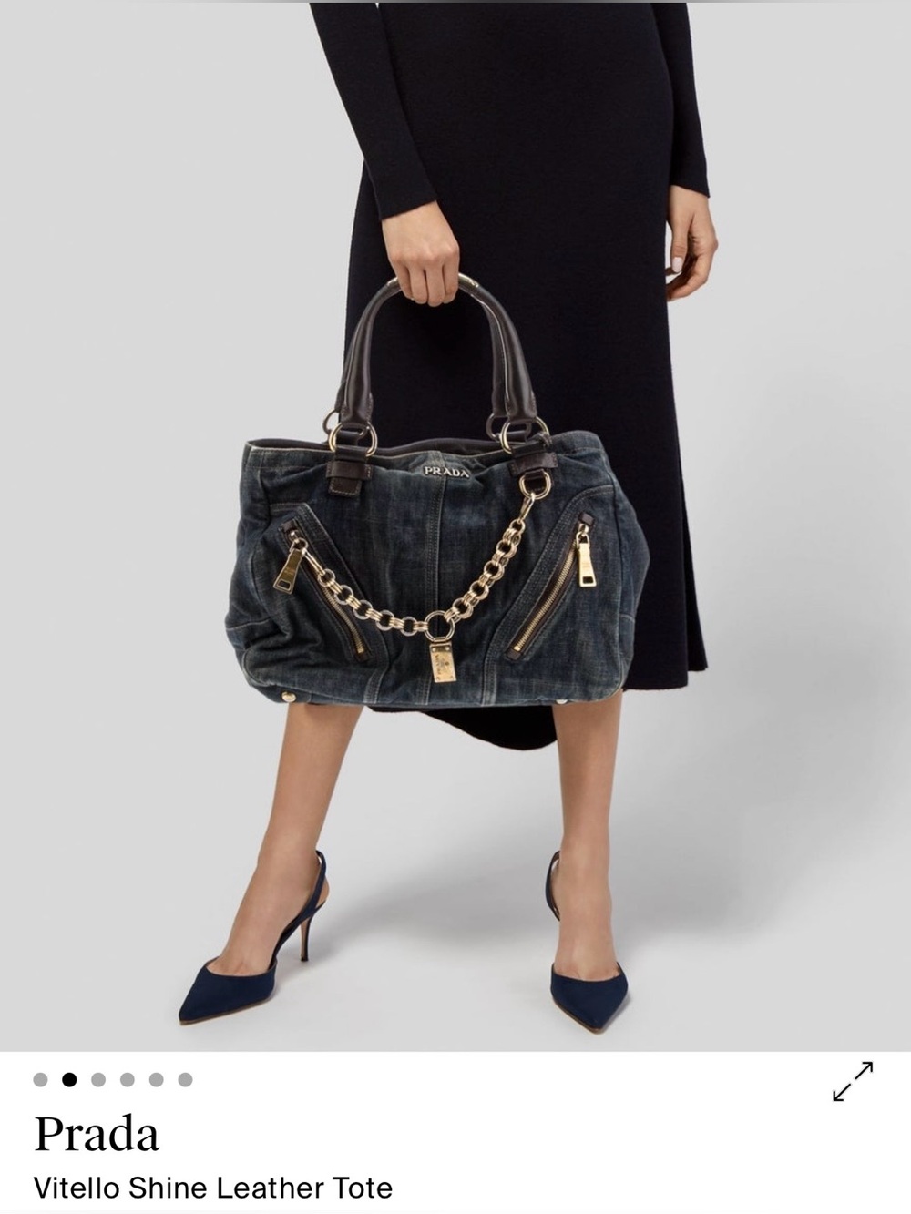 PRADA Denim & Vitello Leather Satchel - Picture 15 of 15